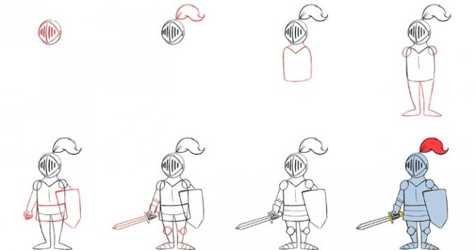 Ιππότης με πανοπλία σχέδιο με μολύβι για παιδιά