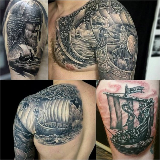 Skandinavisk tatovering - Vikingeskib tatovering - Viking tatovering