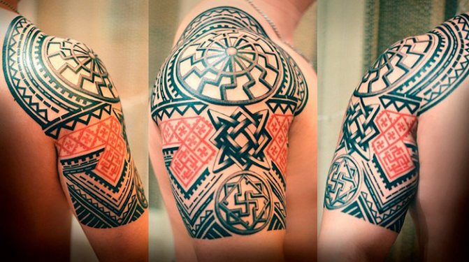 Slavische ornamenten en ontwerpen voor tatoeages. Stencils, ontwerpen voor meisjes, mannen. Foto