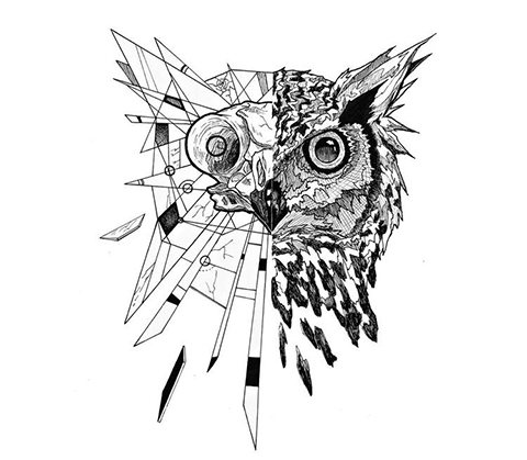 Geometrinen pöllö - tatuointi luonnos