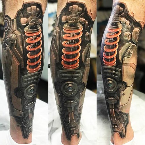 Απορροφητής κραδασμών τατουάζ στο πόδι. Φωτογραφία, νόημα, σκίτσα