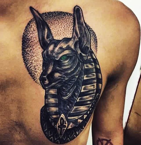 Tattoo Anubis de god van Egypte. Betekenis, ontwerpen, foto tatoeages voor mannen, vrouwen