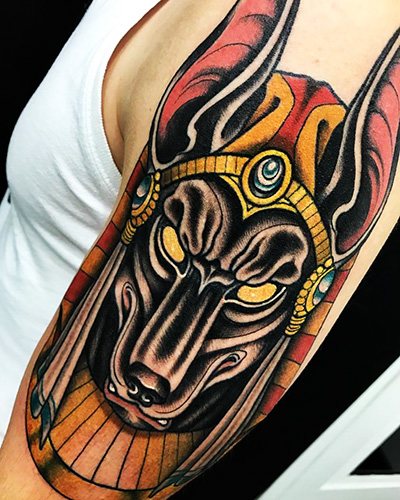Egipto dievo Anubio tatuiruotė. Reikšmė, eskizai, nuotraukų tatuiruotės vyrams, moterims
