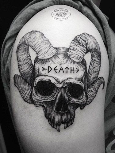 Tattoo schedel. Wat het betekent voor mannen, meisjes, schetsen op de hand, arm, schouder, onderarm