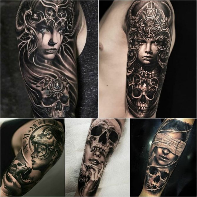 Tatoeage meisje - tatoegeringsmeisje met schedel - tatoegeringsmeisje en schedel