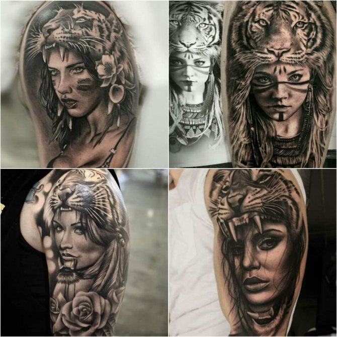 Tetovējums meitene - Tetovējums meitene ar tīģera ādu