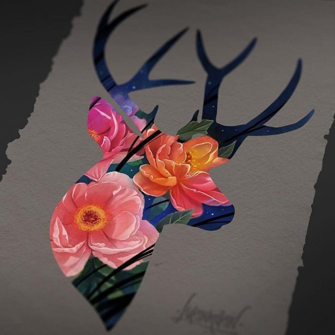 tattoo voor meisjes hert gevuld met bloemen