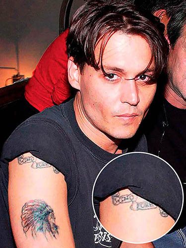 Tattoo van Johnny Depp. Foto's op zijn arm, rug, hand