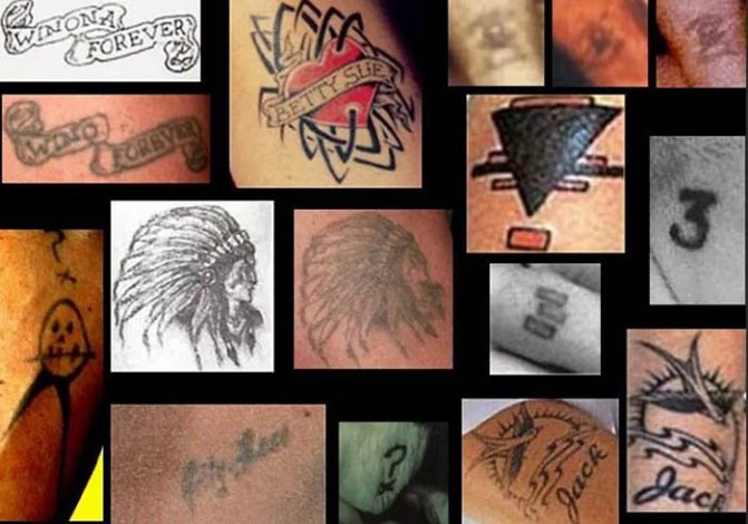 Tattoo van Johnny Depp. Foto's op zijn arm, rug, hand