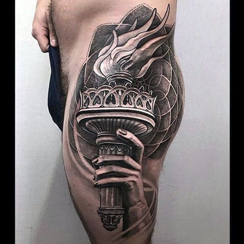 Tattoo torch on hip