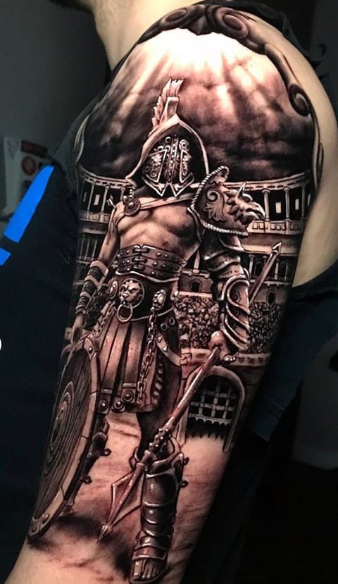 Tatuiruotė gladiatorius ant rankos