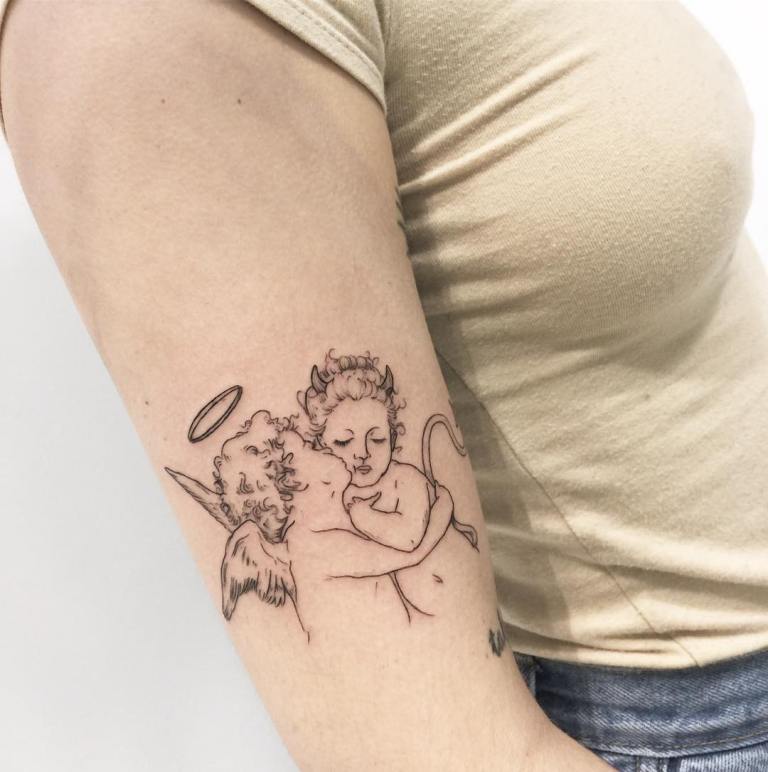 Tattoo kerub og djævel