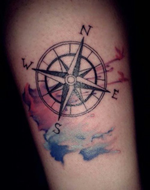tatovering kompas farvet