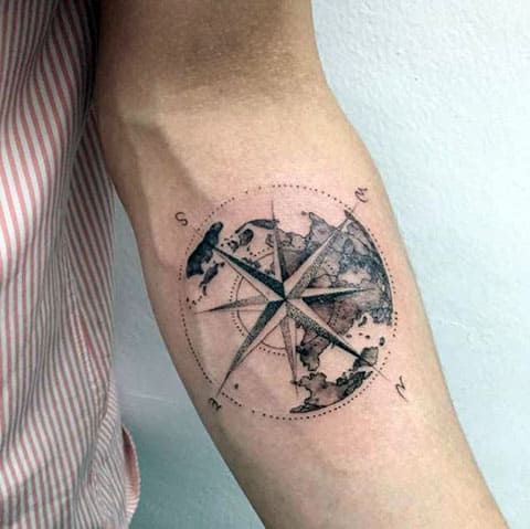 Kompas tattoo bij de hand