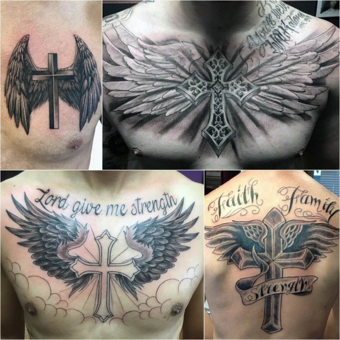 Tatuiruotės kryžius - Populiariausi kryžiaus deriniai - Kryžius ir kiti piešiniai - Tatuiruotės kryžius su sparnais
