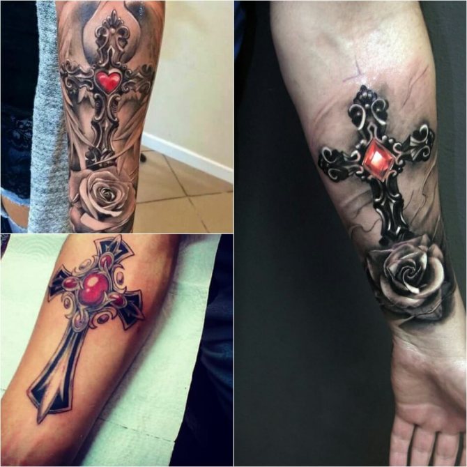 Tatuiruotės kryžius - Populiariausi kryžiaus deriniai - Kryžius ir kiti piešiniai - Tatuiruotės kryžius su brangakmeniu