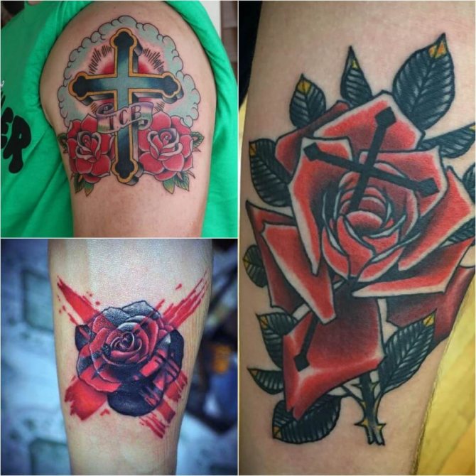 Tatuiruotės kryžius - Populiariausi kryžiaus deriniai - Kryžius ir kiti piešiniai - Tatuiruotės kryžius ir rožės