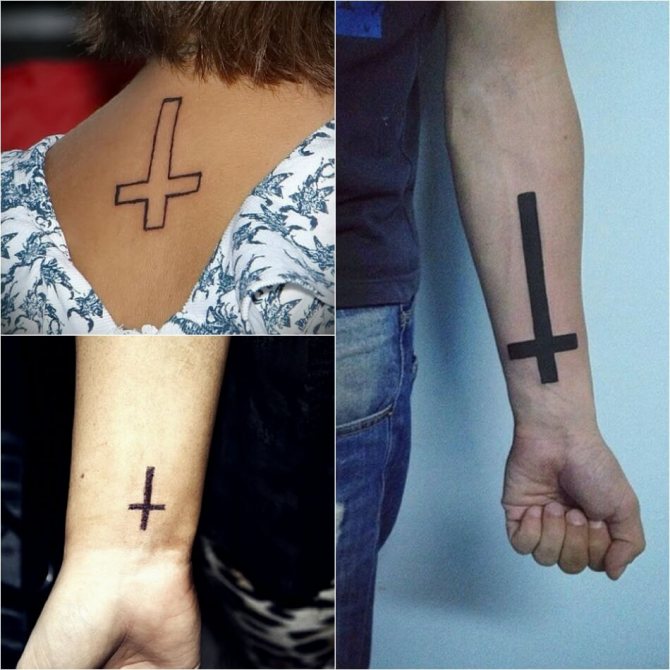 Tatuiruotės kryžius - Tatuiruotės kryžiaus idėjos ir reikšmės - Šventojo Petro kryžius - Tatuiruotės kryžius aukštyn kojomis