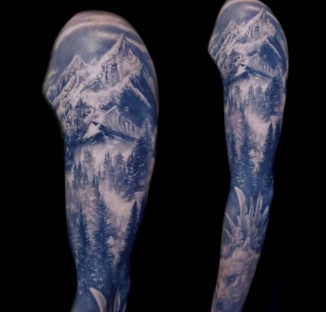 tatuaggio foresta e montagne