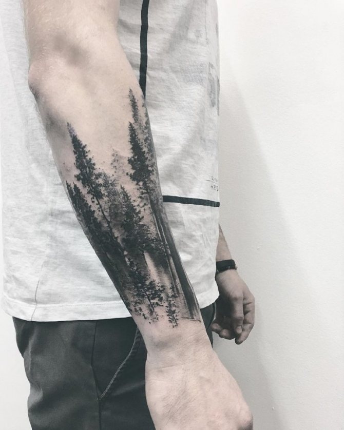 floresta de tatuagem na mão