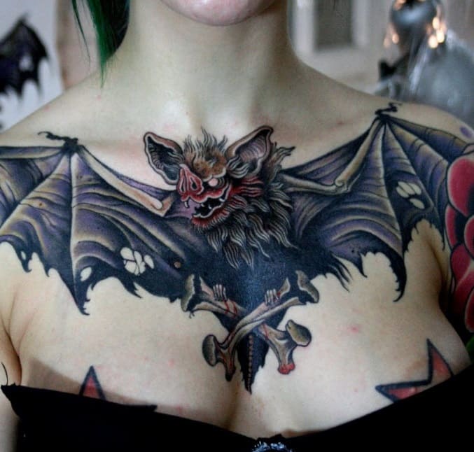 Denevér tetoválás keleti stílusban