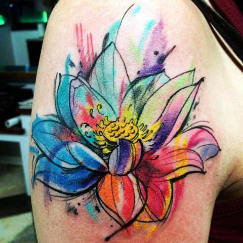 Akvarelinė lelijų tatuiruotė