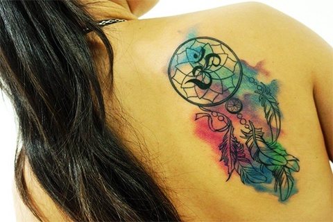 Tetování lapač snů, akvarel