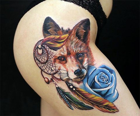 Татуировка ловец на мечти и лисица
