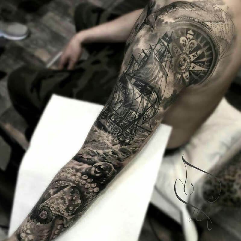 Tatuaj de mare - Tatuaj de mare manșon - Tatuaj manșon de mare