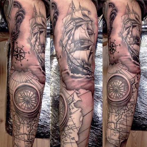 Tatuaj cu temă nautică. Fotografii, schițe, mânecă pe picioare, brațe, viței, spate, încheietura mâinii, semnificație