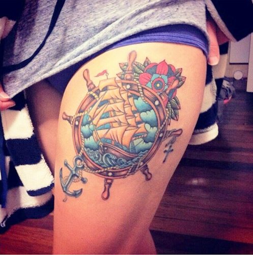 以航海为主题的纹身。照片，草图，腿上的袖子，手臂，小腿，背部，手腕，意义
