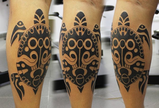 Tatuaggio sullo stinco per ragazze, uomini. Schizzi, foto: iscrizioni, Polinesia, biomeccanica