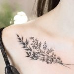 Tattoo op het sleutelbeen voor meisjes. Schetsen, vrouwelijke kalligrafie, patronen, vogels, bloemen, sterren