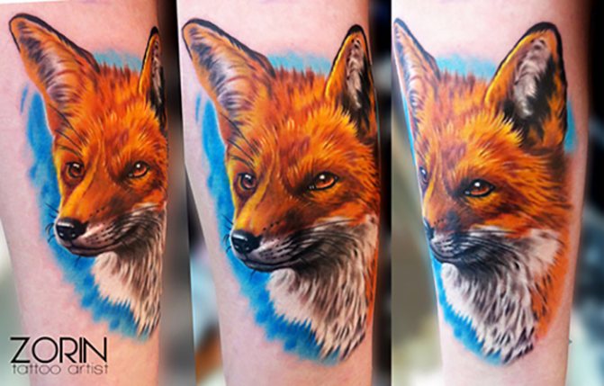 Realistické tetovanie líšky na predlaktí