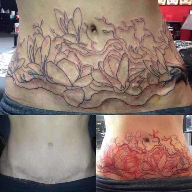 Tatuiruotė ant pilvo siekiant paslėpti strijas
