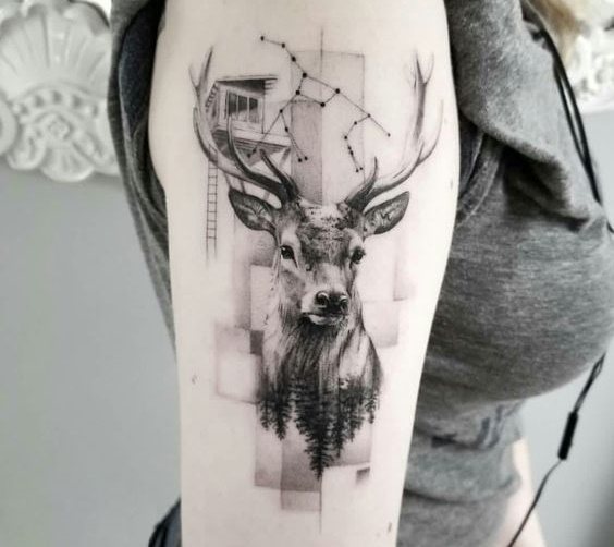 Tetovanie jeleňa. Fotografia, čo to znamená, náčrty pre dievčatá, muži na ruke, nohe, stehne