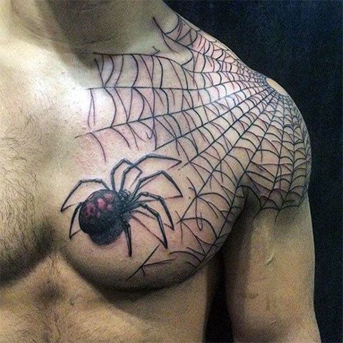 Tatuaggio di un ragno con una ragnatela