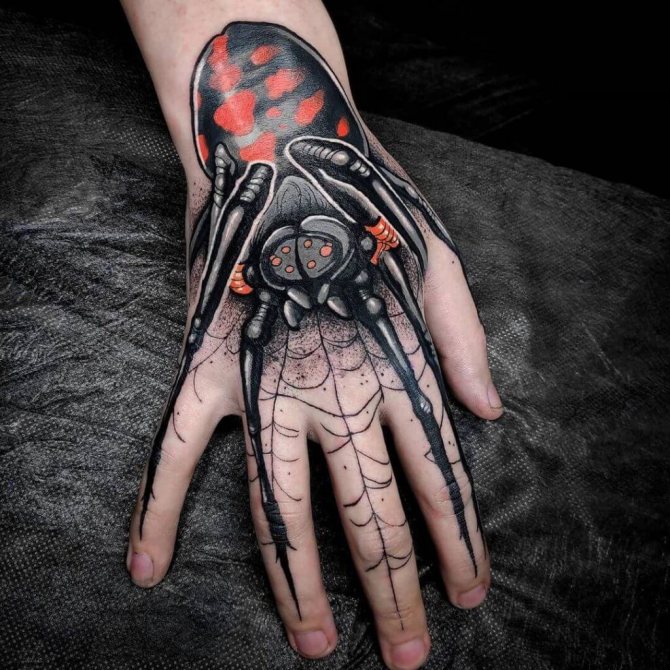Татуировка на паяк на ръката му