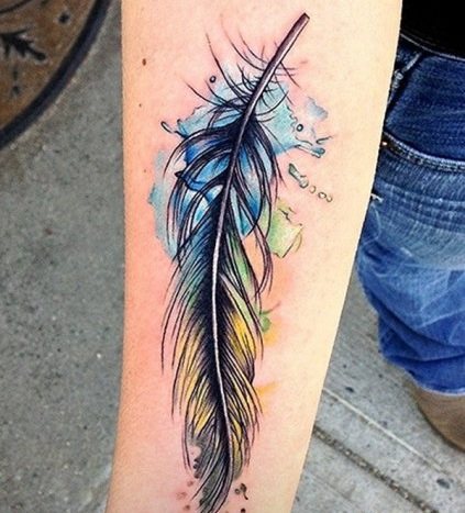 羽のタトゥー - 単語、鳥、脚、腕、手首、胃、首、背中、鎖骨、側で孔雀と女の子の中で意味