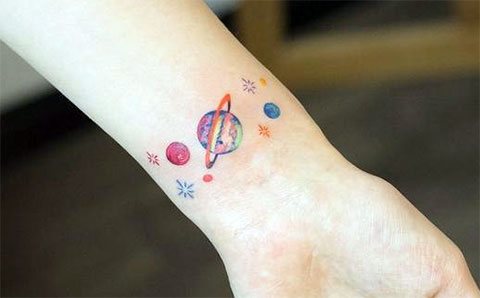 Planeet tattoo op pols