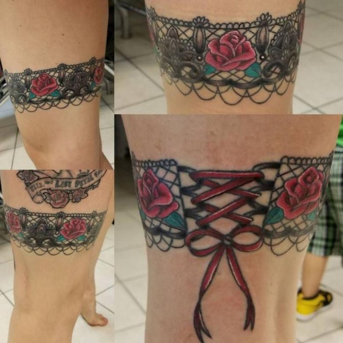 Tattoo Strumpfband (83 Fotos) - Bedeutung, Skizzen für Mädchen auf Oberschenkel, Bein