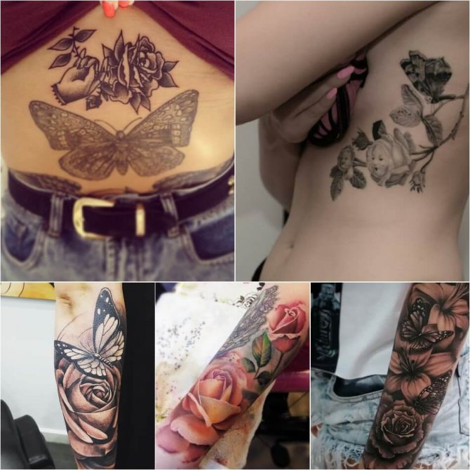 Татуировка Rose - Татуировка Rose значение - Татуировка Rose и пеперуда - Татуировка Rose и пеперуда значение
