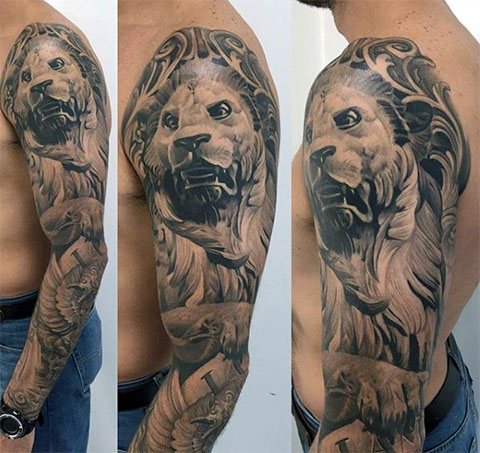 Tatuiruotės ranka vyrams - liūtas