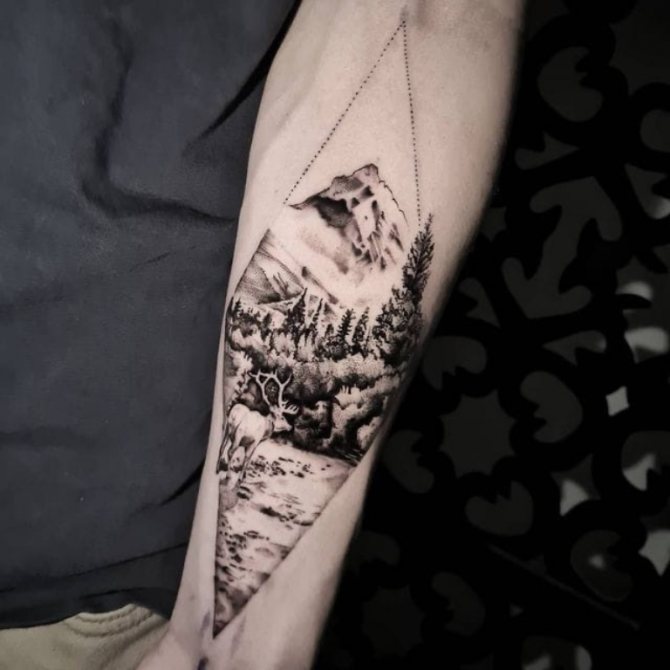 tatuaj brațe munte
