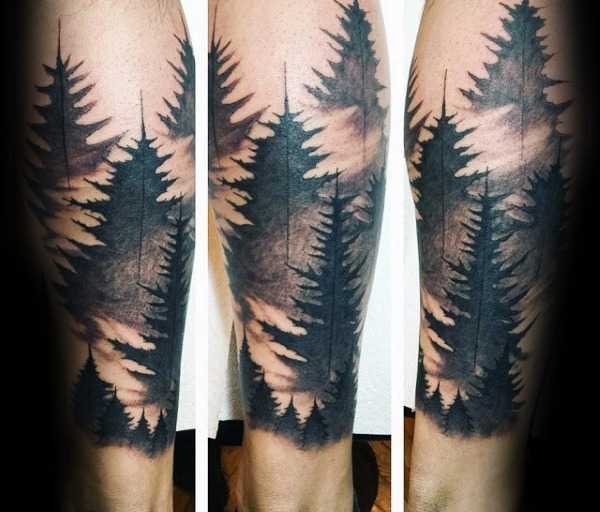 tatouage bras forêt