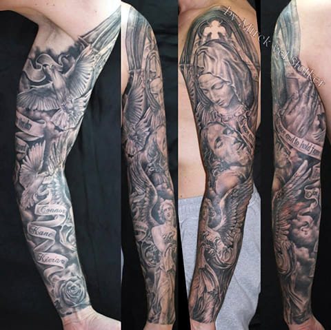 Tatuiruotės rankovė su debesimis - nuotrauka