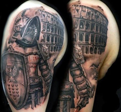 Tetovanie s gladiátorom na ramene