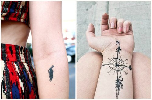 tattoo met een kompas en een konijn