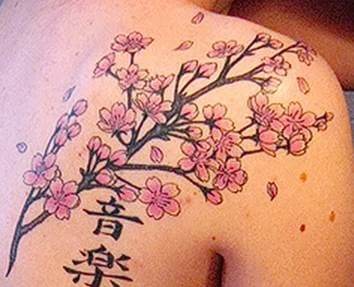 Tatuaggio sakura e geroglifici