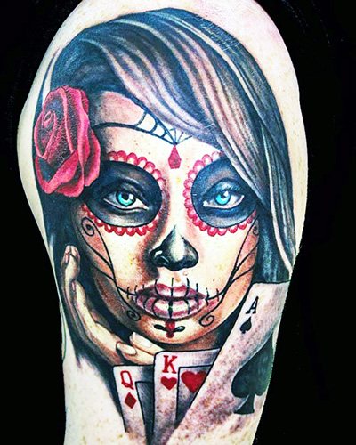 Tatuaggio di Santa Muerte in donne, uomini. Significato, disegni, foto